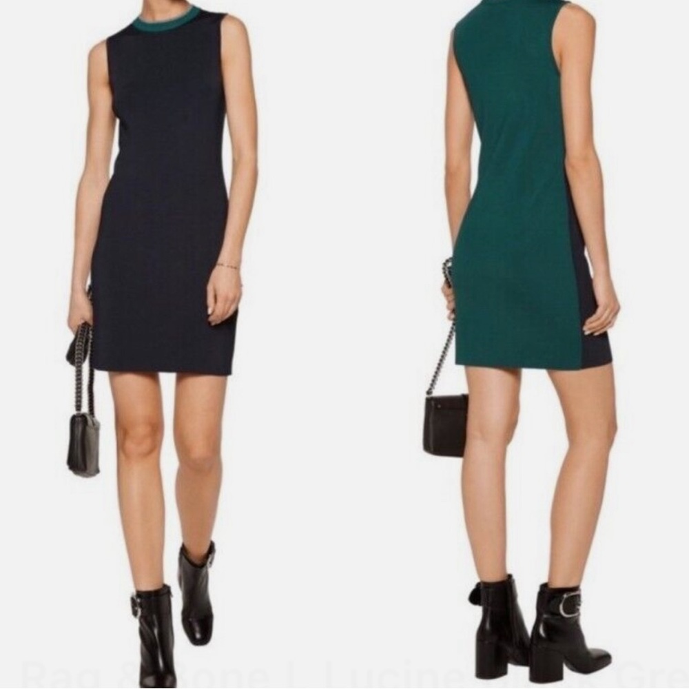 Rag & Bone navy blue two-tone ribbed knit tank dress